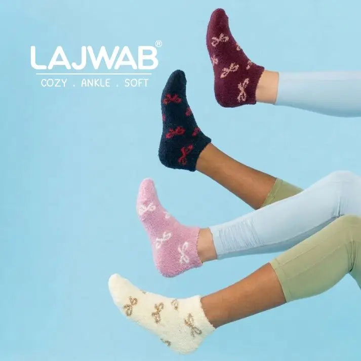 Super Soft Rabbit Wool Style Bow Pattern Winter Ankle Socks (5Pairs)