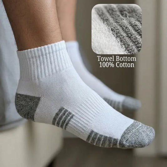 Terry-Sole Cotton Ankle Socks - White - Pack (6 Pairs)