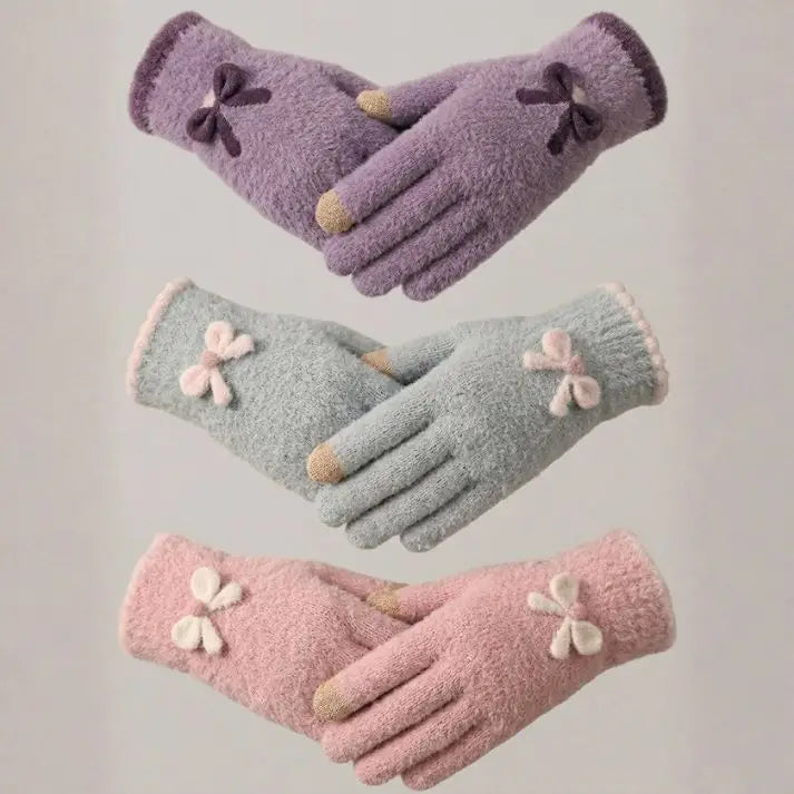 Sky Blue Cute Bowknot Touchscreen Winter Gloves (1 Pair)
