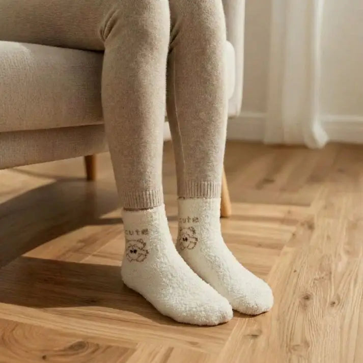 Super Soft Rabbit Wool Style Bear Pattern Winter Ankle Socks (5Pairs)