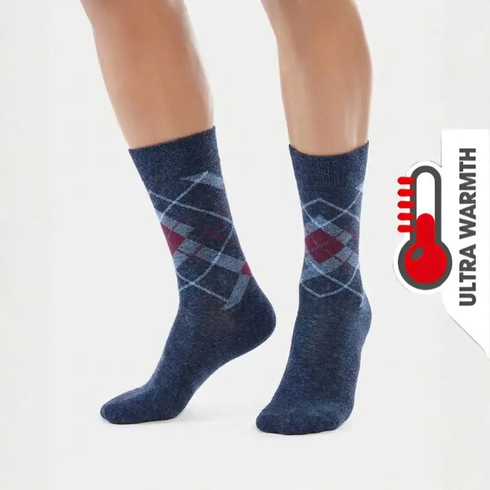 Lamb’s Wool Full-Length Socks | Pack of 5 Pairs | Check Pattern