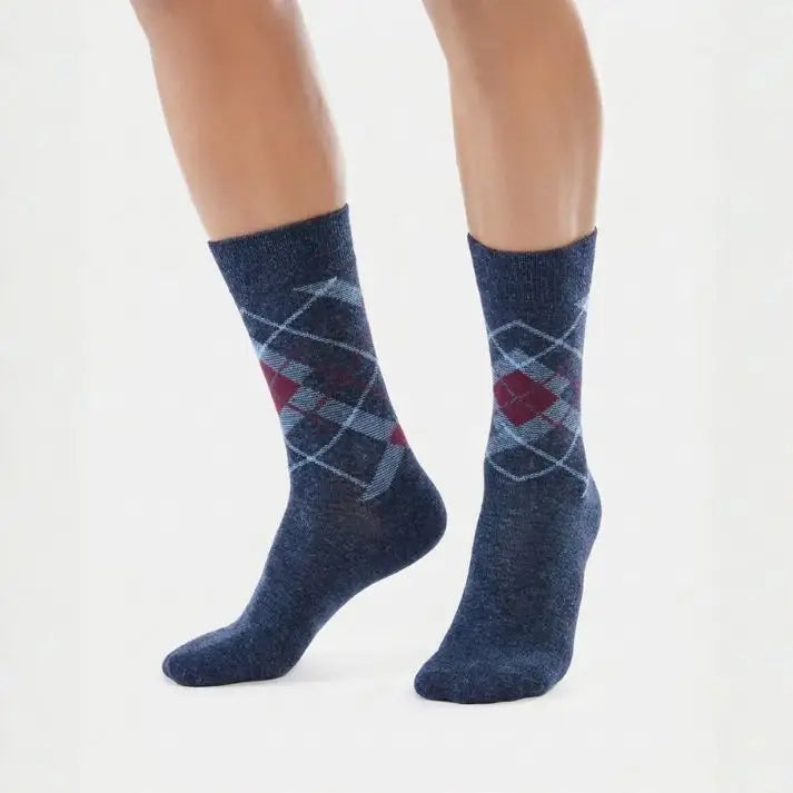 Lamb’s Wool Full-Length Socks | Pack of 5 Pairs | Check Pattern