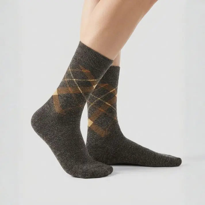 Lamb’s Wool Full-Length Socks | Pack of 5 Pairs | Check Pattern