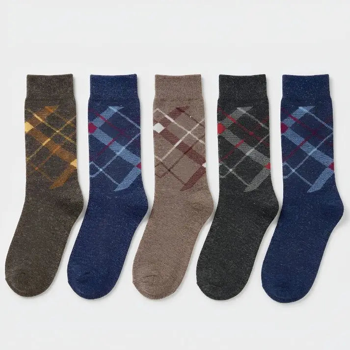 Lamb’s Wool Full-Length Socks | Pack of 5 Pairs | Check Pattern