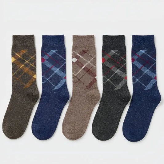 Lamb’s Wool Full-Length Socks | Pack of 5 Pairs | Check Pattern