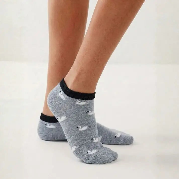 Duck Pattern Terry Towel Lined with Fleece Trim Ankle Socks – 6 Pairs –