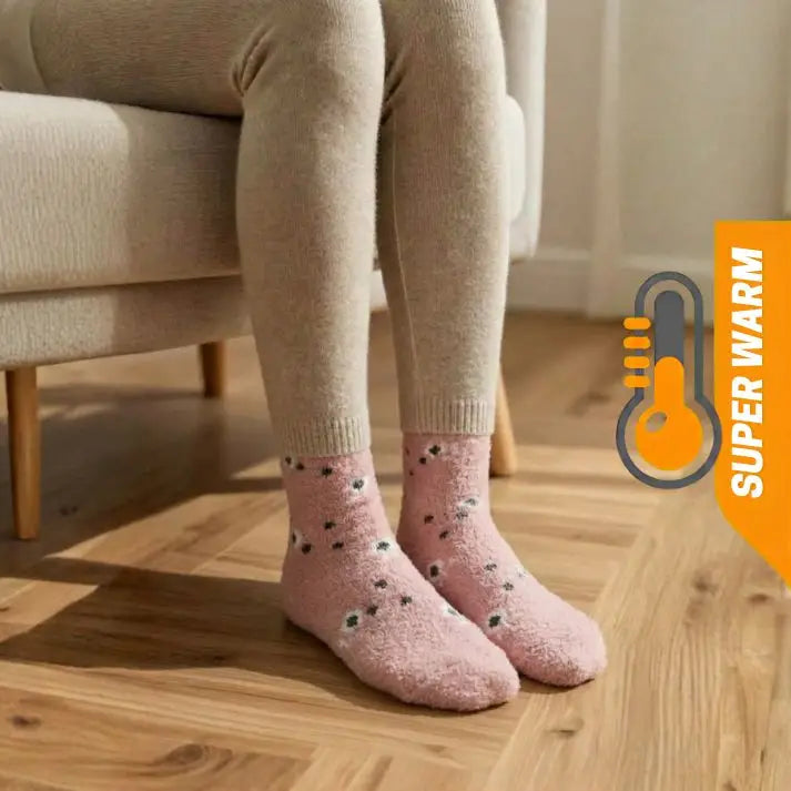 Cozy Rabbit Wool Style Floral Pattern Full-Length Winter Crew Socks (5Pairs)