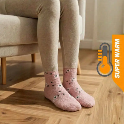 Cozy Rabbit Wool Style Floral Pattern Full-Length Winter Crew Socks (5Pairs)