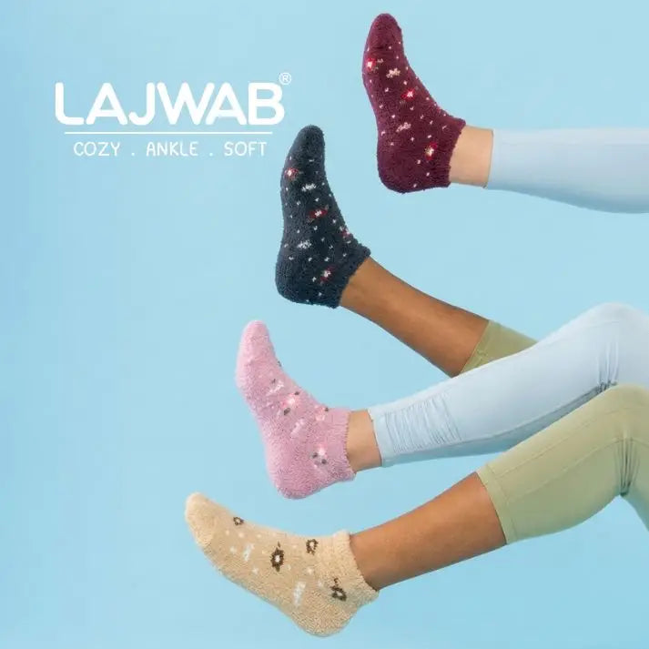 Super Soft Rabbit Wool Style Tiny Flower Pattern Winter Ankle Socks (5Pairs)