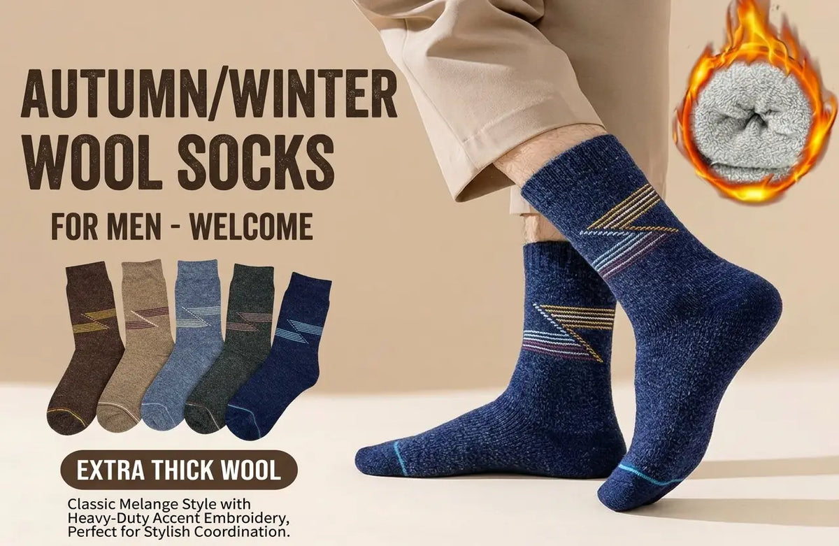 Lamb’s Wool Full-Length Socks | Pack of 5 Pairs | Line Pattern
