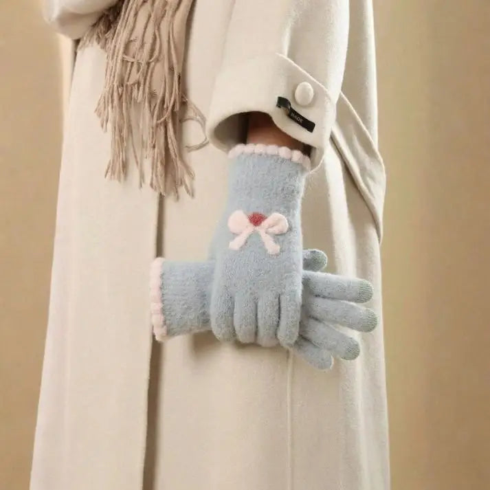 Sky Blue Cute Bowknot Touchscreen Winter Gloves (1 Pair)