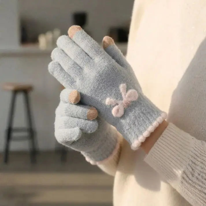 Lavender Cute Bowknot Touchscreen Winter Gloves (1 Pair)