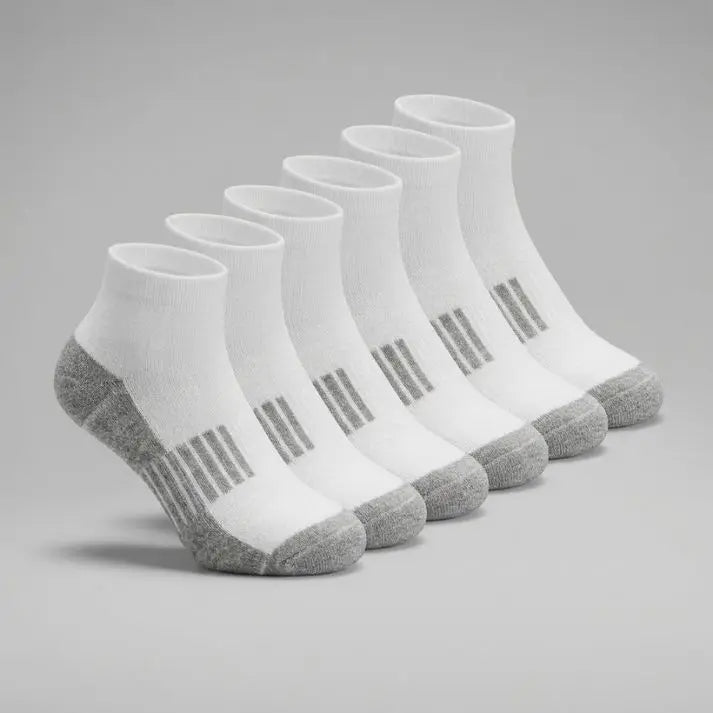 Terry-Sole Cotton Ankle Socks - White - Pack (6 Pairs)