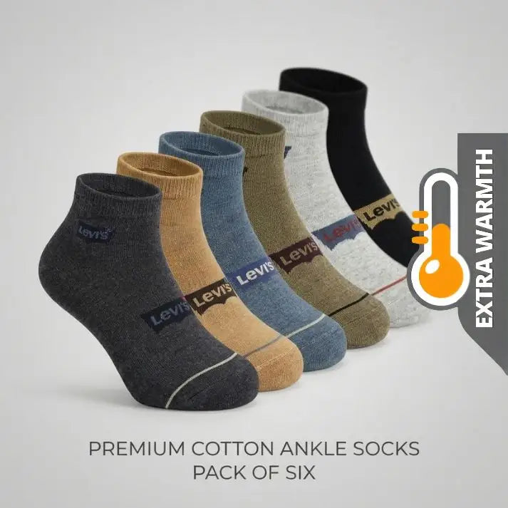 Premium Cotton Ankle Socks - Levies - Pack of Six