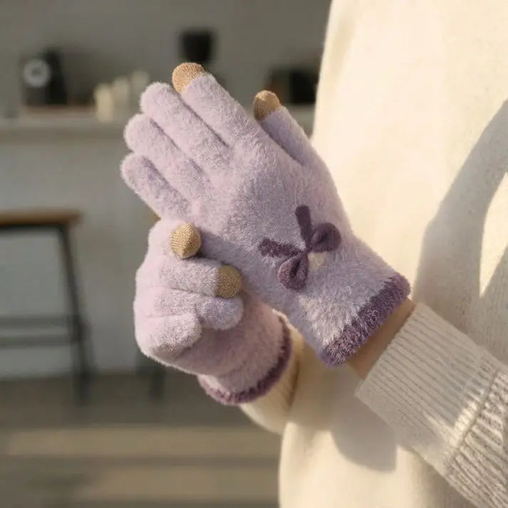 Sky Blue Cute Bowknot Touchscreen Winter Gloves (1 Pair)