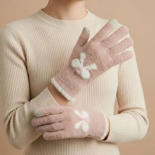 Pink Cute Bowknot Touchscreen Winter Gloves (1 Pair)