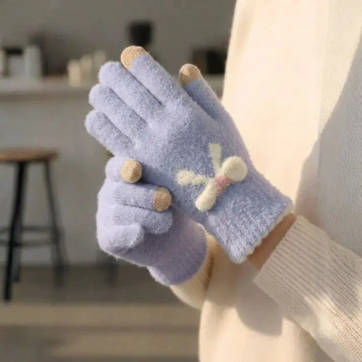 Lavender Cute Bowknot Touchscreen Winter Gloves (1 Pair)