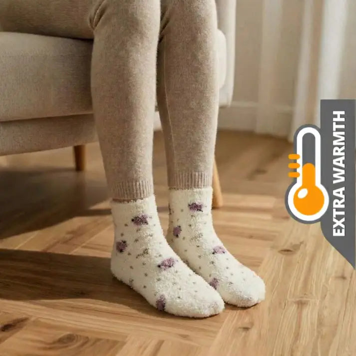 Super Soft Rabbit Wool Style Tiny Flower Pattern Winter Ankle Socks (5Pairs)