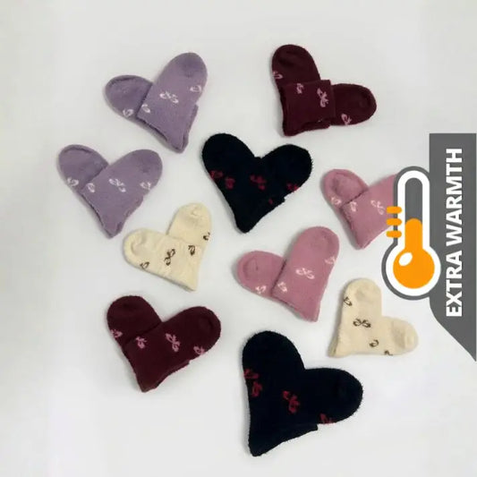 Super Soft Rabbit Wool Style Bow Pattern Winter Ankle Socks (5Pairs)