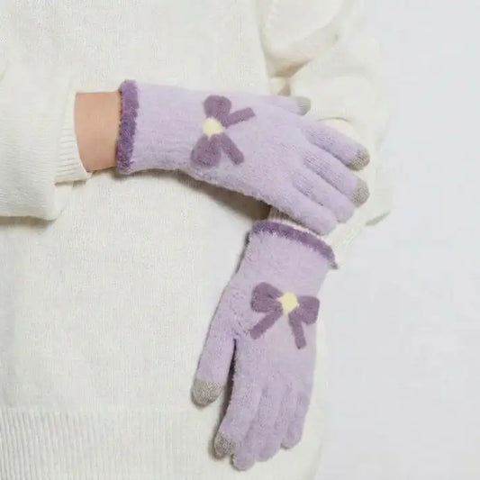 Lavender Cute Bowknot Touchscreen Winter Gloves (1 Pair)