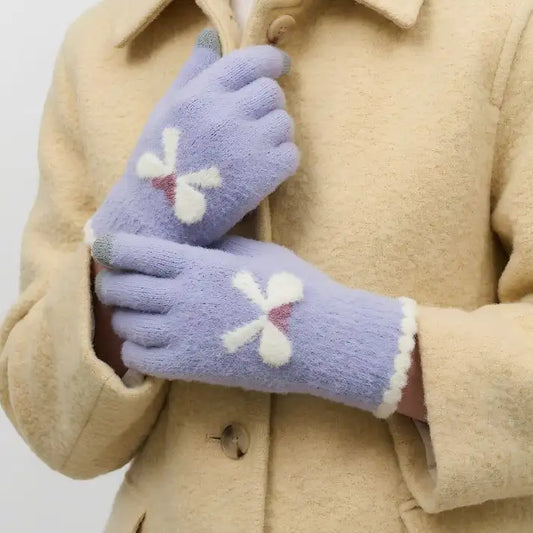 Sky Blue Cute Bowknot Touchscreen Winter Gloves (1 Pair)